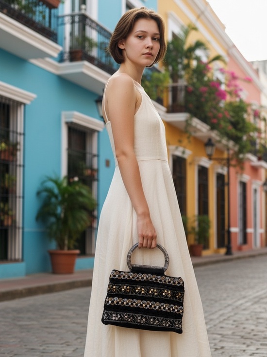 Handmade Handbags - Black Embellished Tote with Gold & Silver Accents